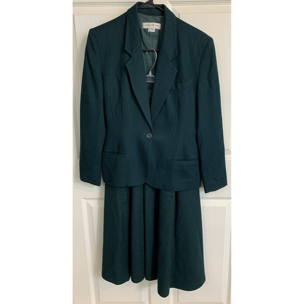 Vintage 100% Wool Skirt Suit Set Women’s 7-8 Green Career Wear